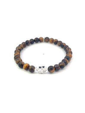 925 Sterling Silver Cat Tiger Eye Bracelet, Natural Gemstone Beaded Stretch Brac